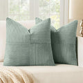 MIULEE Greyish Green Decorative Euro Sham Pillow Covers 24x24 Inch for Bed Couch Sofa Spring Decor Pack of 2 Boho Farmhouse Throw Pillows Soft Cross Corduroy Patchwork Textured Cushion Cases