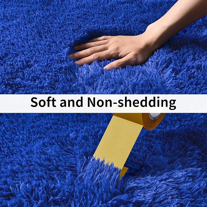 Soft Runner Rugs for Bedroom Hallways, 2x4 Royal Blue Fluffy Shag Throw Area Rug Non Slip for Bedside Dorm, Long Shaggy Furry Carpet for Nursery Living Room