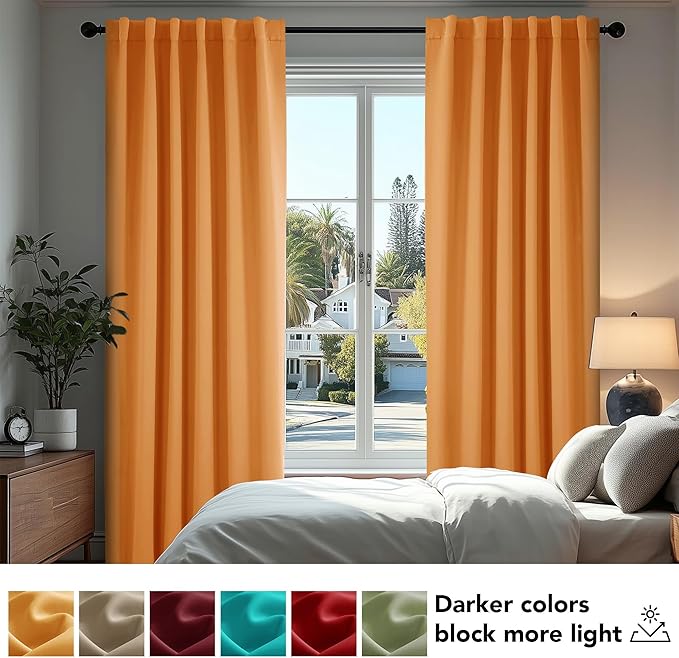Deconovo Rod Pocket and Back Tab Blackout Curtains for Bedroomn - 42x54 Inch, Orange Flame, 2 Panels, Thermal Insulated Room Darkening Curtains