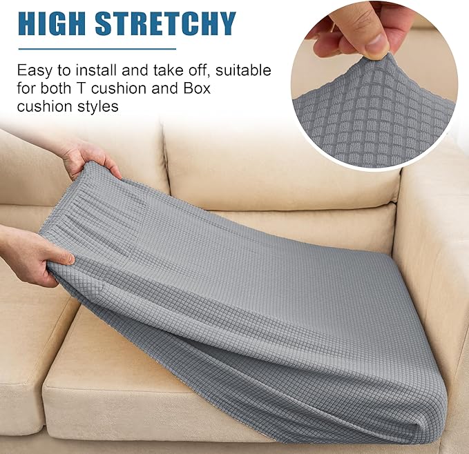 Water Repellent Couch Cushion Covers, High Stretch Sofa Cushion Slipcovers, Furniture Protector for Living Room, Washable Sofa Seat Slipcover, 1 Seater Settee (Chair Cushion, Light Gray)