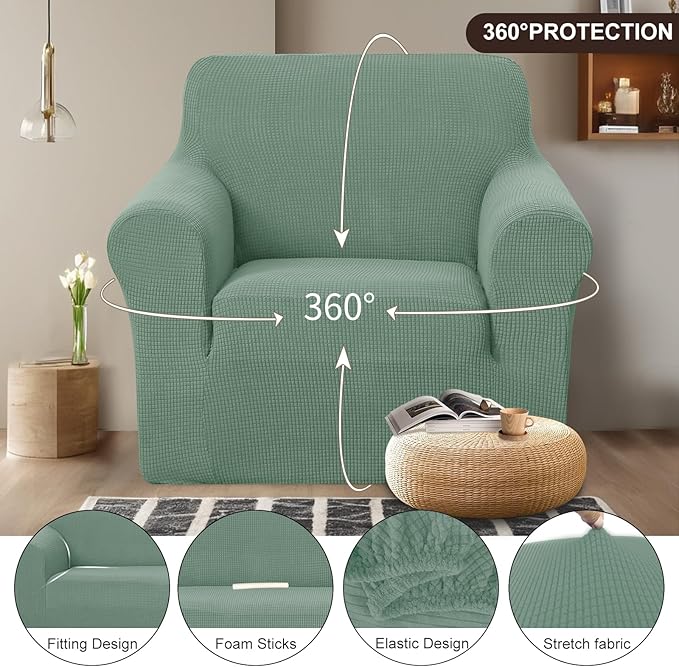 U-NICE HOME Recliner Chair Covers Stretch Couch Cover Sofa Cover Sofa Slipcover Furniture Protector for Chair Cover Pet Friendly(Armchair, Cyan)