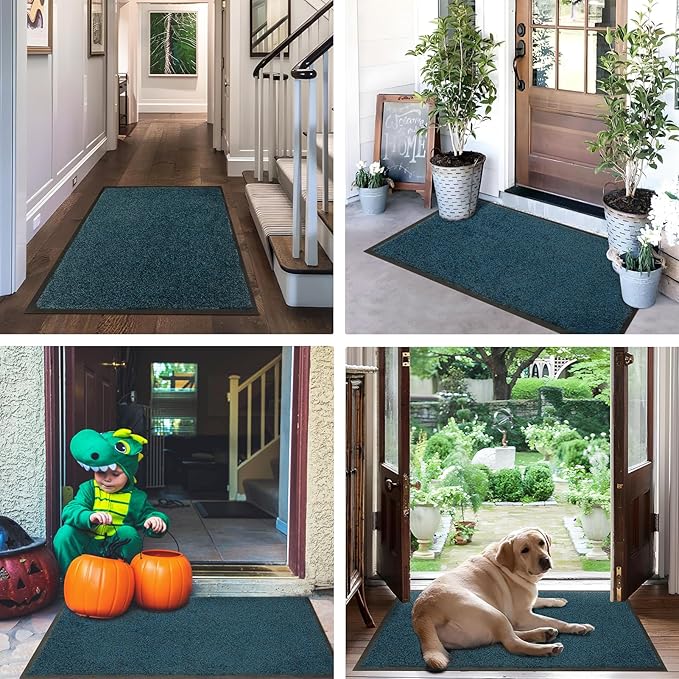 Mibao Front Door Mat, Dirt Trapper Welcome Mat for Outdoor Indoor, Non-Slip Waterproof Doormat, Durable Low Profile Entry for Back Door Outside Patio Porch, 36" x 24", Blue