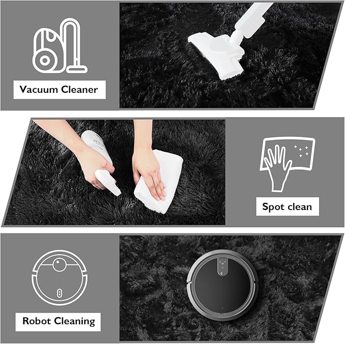 yulidayang Black Fluffy Round Area Rugs for Bedroom,5'X5'Shag Circle Area Rugs for Living Room,Non Slip Fuzzy Plush Rug for Kids Room Boys Girls Room and Dorm Home Decor Rug