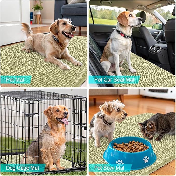 OLANLY Dog Door Mat for Muddy Paws 70x32, Absorbs Moisture and Dirt, Absorbent Non-Slip Washable Doormat, Quick Dry Chenille Mud Mat for Dogs, Entry Indoor Entryway Carpet for Inside Floor, Vanilla