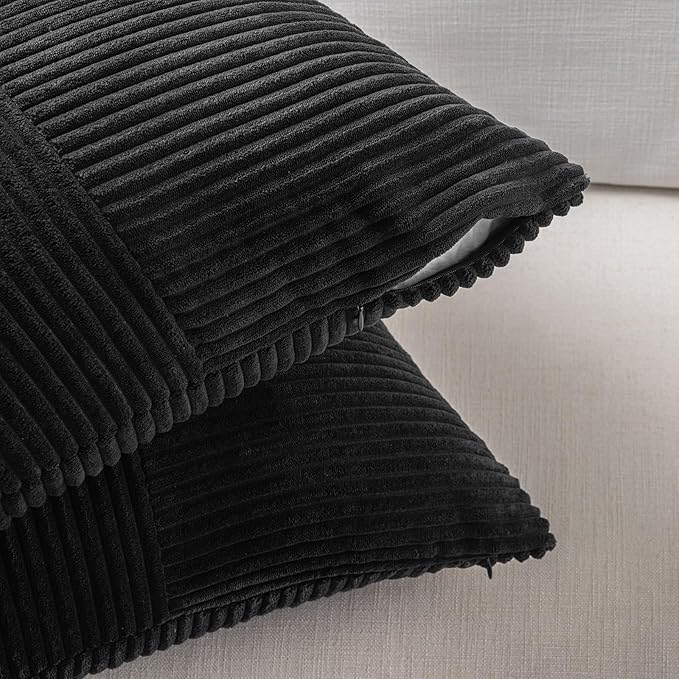 Fancy Homi 2 Packs Black Lumbar Decorative Throw Pillow Covers 14x22 Inch for Living Room Couch Bed Sofa, Rustic Farmhouse Boho Home Decor, Soft Striped Corduroy Rectangle Accent Cushion Case 35x55 cm