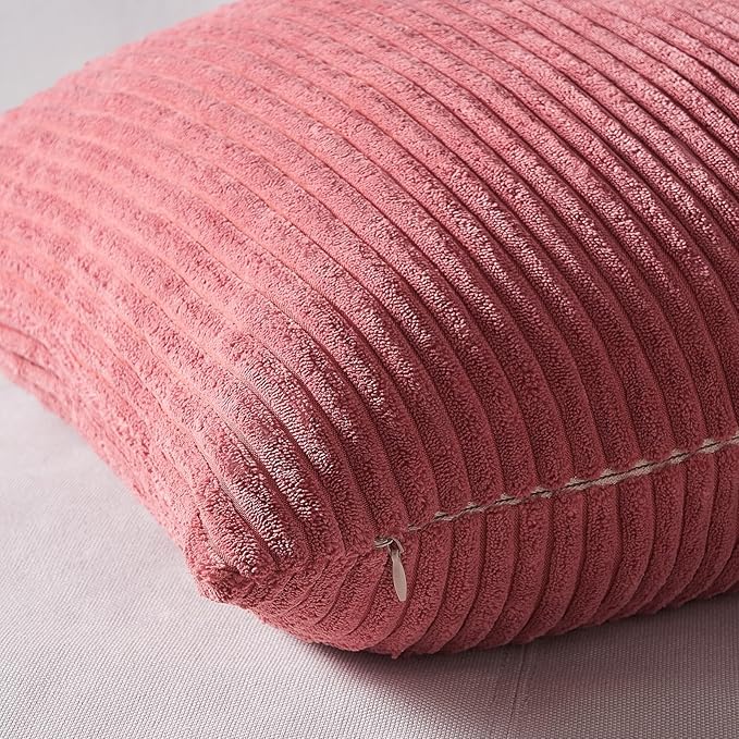 Topfinel Pink Throw Pillows Covers 18x18 Inch Set of 4,Farmhouse Corduroy Decorative Cushion Case,Valentine's Day Pillow Case for Bedroom Couch Sofa Living Room,Spring Home Decor