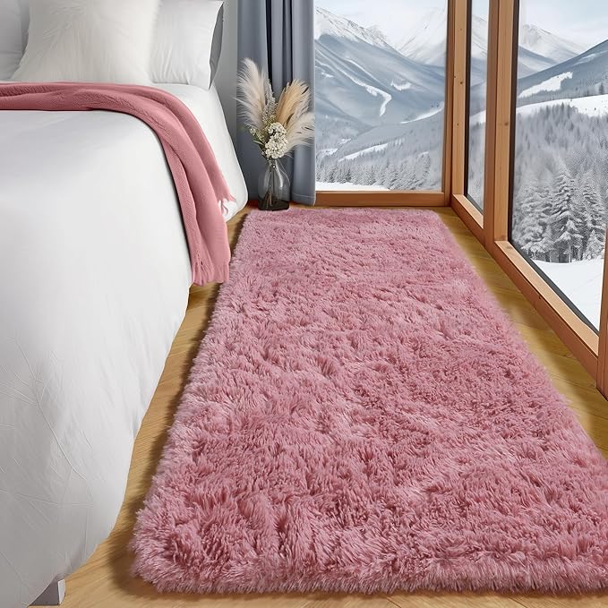 ONASAR Blush Runner Rugs for Bedroom Living Room, Fluffy 2x6 Bedside Hallway Area Rug, Ultra Soft Plush Furry Faux Fur Non Slip Floor Carpet for Nursery Kids Dorm Closet Home Decor Aesthetic
