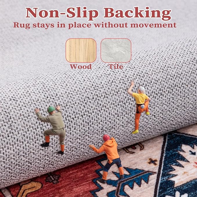 SERISSA 5x8 Area Rugs for Living Room, Large Washable Non-Slip Boho Rug, Ultra Soft Vintage Rust Oriental Tribal Print Distressed Carpet for Bedroom Dining Room Dorm Office Home Decor