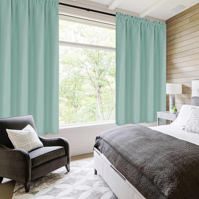 DWCN Blackout Curtains for Living Room Thermal Insulated, Energy Saving & Noise Reducing Bedroom Curtains, Sage Green, W 38x L 63 Inch, Set of 2 Rod Pocket Curtain Panels