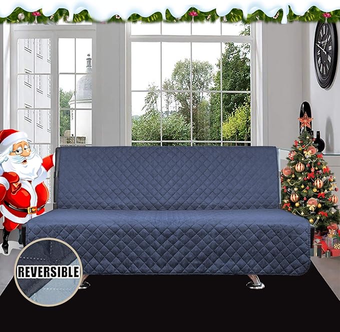 Easy-Going Futon Sofa Slipcover Reversible Sofa Cover Armless Cover Furniture Protector Couch Cover Water Resistant Pets, Kids, Children, Dog, Cat Dark Blue/Light Blue