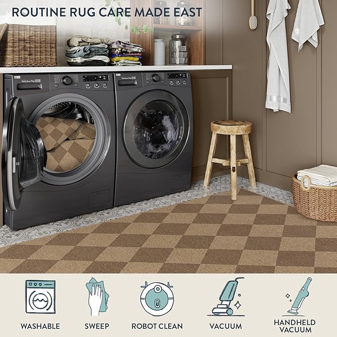 Lahome Checkered Easy Jute Indoor Outdoor Rug, 3x5 Washable Nature Rug for Entryway Living Room Indoor, Farmhouse Non Slip Checkerboard Carpet for Entry Guestroom Deck
