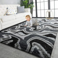 TWINNIS Super Soft Shaggy Rugs Fluffy Carpets, 5x8 Feet, Indoor Modern Plush Area Rugs for Living Room Bedroom Kids Room Nursery Home Decor, Upgrade Anti-Skid Rectangular Fuzzy Rug, Grey Black