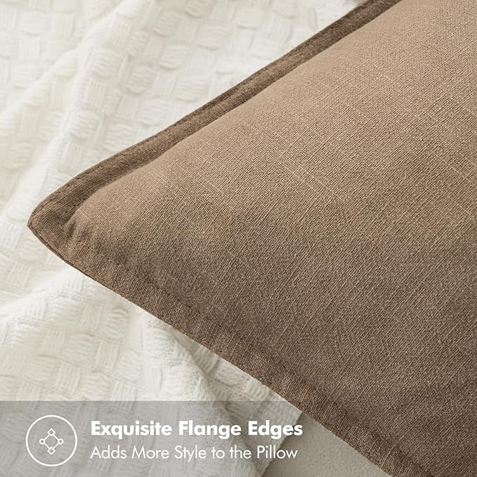 MIULEE Decorative Linen Euro Sham Pillow Covers 28x28 Inch Khaki Boho Farmhouse Neutral Winter Couch Throw Pillows for Bed Pack of 2 Accent Modern Pillowcase Sofa Livingroom Home Decor