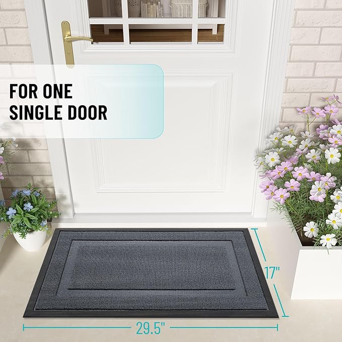 OLANLY Front Door Mat Indoor Outdoor Entrance, Waterproof All-Season, All-Weather Doormat, Sturdy Natural Rubber, Low Profile, Easy Clean Patio Porch Entryway Mat, 47x32, Charcoal Gray