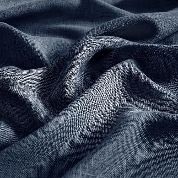 MIULEE Navy Blue Linen Curtains 63 Inch Length 2 Panels for Bedroom Living Room, Soft Thick Linen Textured Natural Kitchen Window Drapes Semi Sheer Light Filtering Back Tab Rod Pocket Burlap Look