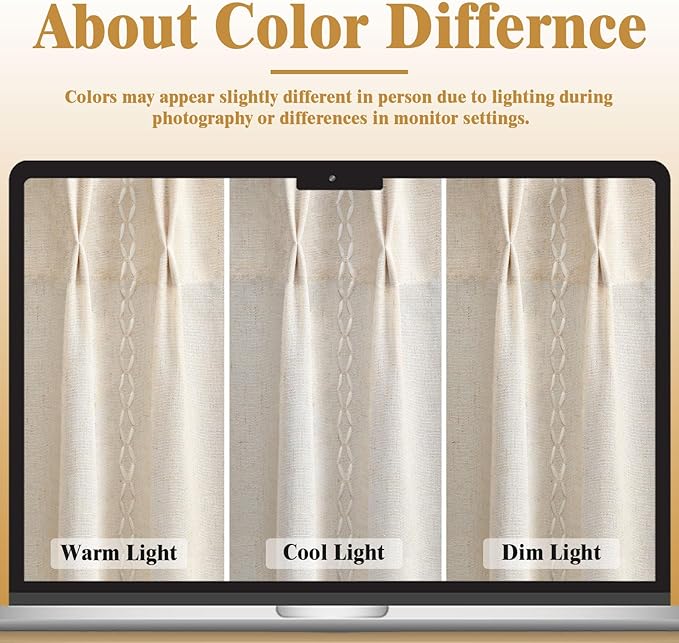 Pinch Pleated Look Light Filtering Curtains 84 Inch Length, 2 Panels Linen Textured Boho Neutral Drapes for Living Room Bedroom Farmhouse Vintage Rustic Window Curtains with Hooks