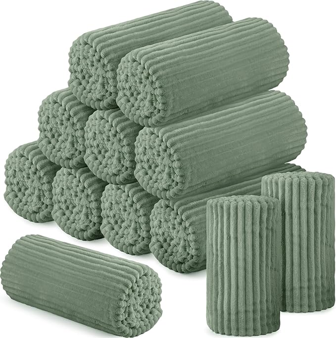 Buryeah 12 Pcs Flannel Throw Blanket Bulk 50 x 60 in Sleepover Blanket Outdoor Wedding Throw Lightweight, Oeko-tex Standard 100 Certified for Sofa Homeless Gifts (Olive Green)