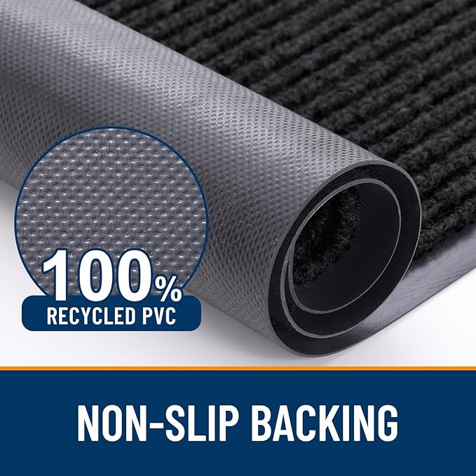 OLANLY Front Door Mat Indoor Outdoor Entrance, Waterproof Heavy Duty Doormat, Fade Resistant, Low Profile, Easy Clean Patio Porch Welcome Floor Mats for Entry, 47x30, Black