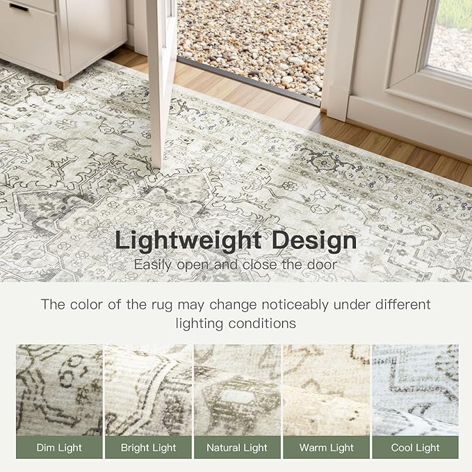 Lofus 5x7 Area Rugs for Living Room, Washable Area Rug, Rugs for Bedroom, Kitchen, Vintage Boho Carpet, Soft Non-Slip, Low Pile Large Area Rug for Office Dining Room, Beige and Brown