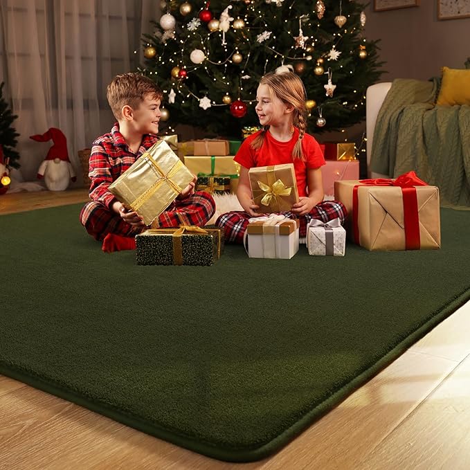 Amearea Large Modern Area Rugs for Bedroom Living Room, 5x8 Feet Olive Green Thickened Memory Foam Rug, Fluffy Indoor Washable Rugs Non Slip Minimalist Carpet for Boys Girls Dorm Nursery Room Decor