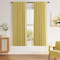 Guken Yellow 100% Blackout Linen Curtains 63 Inch Length 2 Panels Set for Living Room Bedroom Back Tab/Rod Pocket Thermal Insulated Black Out Drapes Room Darkening Farmhouse Window Curtains