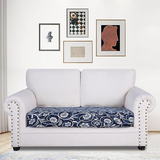 hyha Printed Couch Cushion Covers, Floral Sofa Covers Washable for 2 Cushion Couch, Stretch Pattern Outdoor Cushion Covers for Patio Furniture with Elastic Bottom(Medium, Baroque)
