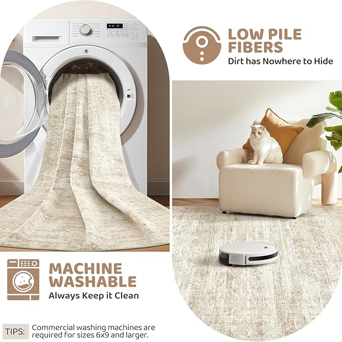 UERMEI 3x5 Area Rug Living Room Rugs - Washable Neutral Modern Abstract Soft Thin Rug Indoor Floor No Slip Rug Carpet for Bedroom Under Dining Table Home Office Decor - Beige/Brown