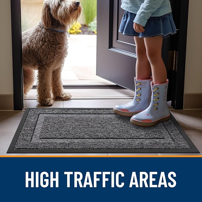 OLANLY Front Door Mat Indoor Outdoor Entrance, Waterproof All-Season, All-Weather Doormat, Sturdy Natural Rubber, Low Profile, Easy Clean Patio Porch Entryway Mat, 71x23, Black and White