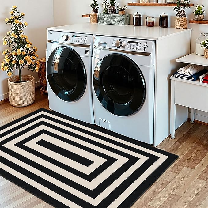 Modern Outdoor Rug - 28" x 43" Front Door Mat Indoor Outside Entrance Non-Slip Washable Outdoor Mat Black White Geometric Rug for Entryway Kitchen Bedroom Layered Doormat for Front Porch
