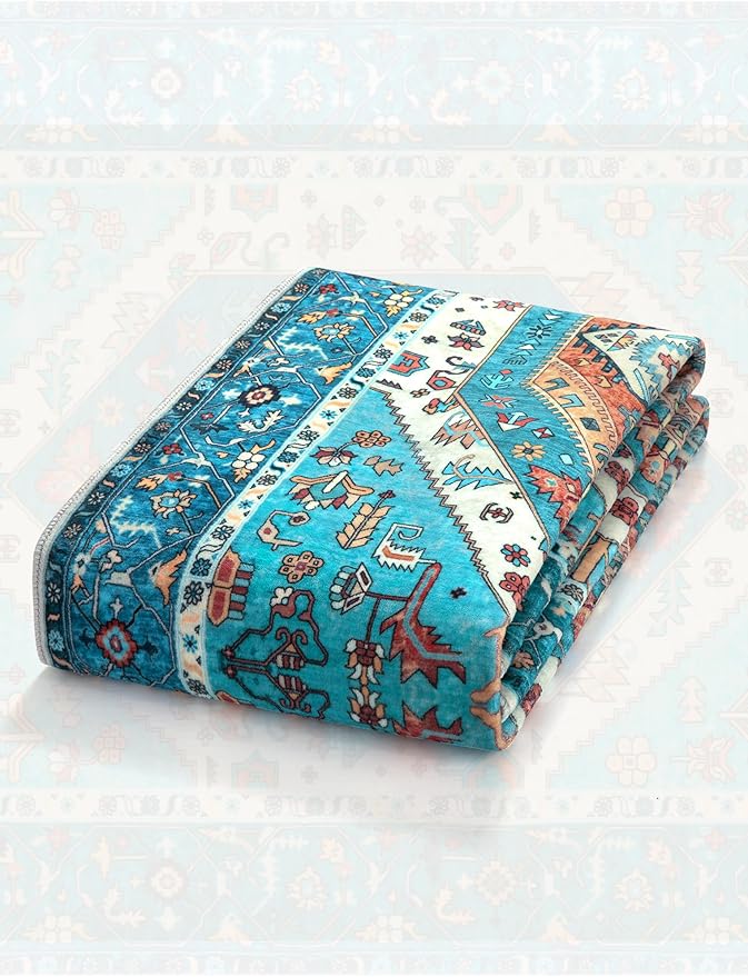 SERISSA Runner Rug for Hallways, 2'6"x12' Washable Non Slip Kitchen Runner Rug, Extra Long Boho Rug Ultra Soft Vintage Blue Print Floor Carpet for Bedroom Hallway Entryway Bathroom Laundry Room