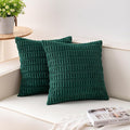 Pack of 2 Corduroy Decorative Throw Pillow Covers 16x16 Inch Soft Striped Pillow Covers Modern Farmhouse Home Decor for Sofa Living Room Couch Bed（Blackish Green）