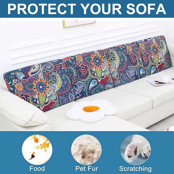 Smiry Printed Couch Cushion Covers, Stretch Soft Couch Covers for Sofa, Washable Non-Slip Sofa Slipcover Furniture Protector for Indoor and Outdoor (Backrest M, Blue Green)