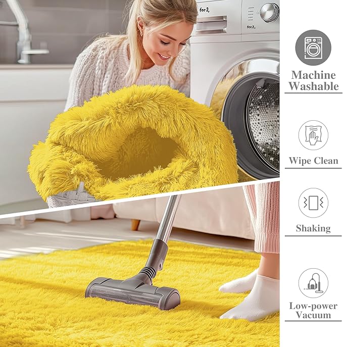 OLANLY 2x4 Machine Washable Runner Rugs for Hallway, Soft Fluffy Shaggy Bedside Rugs for Bedroom, Living Room, Indoor Floor Carpet for Kids Girls and Boys, Nursery Rooms, Home Decor Aesthetic, Yellow