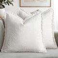 MIULEE Decorative Throw Pillow Covers Neutral Linen Fringe Throw Pillows Euro Shams Set of 2 White Boho Farmhouse Cushion Covers for Couch Sofa Bed Living Room Spring Home Decor 26x26 Inch