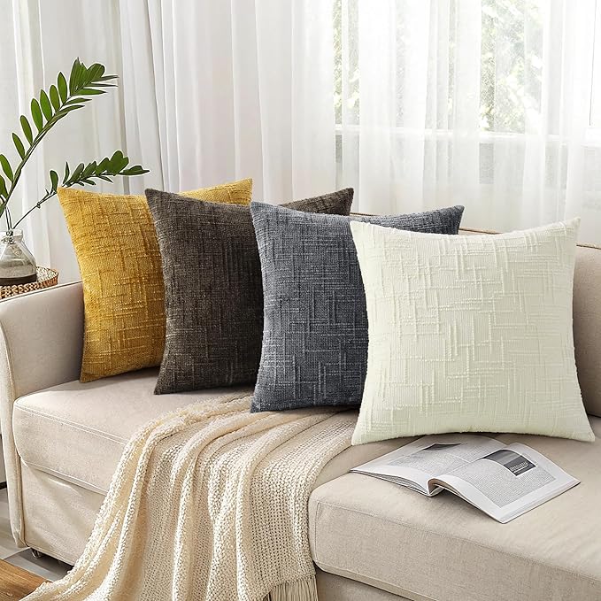 decorUhome Dark Grey Chenille Throw Pillow Covers 16x16 Set of 2 Textured Soft Cozy Slubby Couch Pillow Covers Modern Farmhouse Boho Decorative Pillow Cases for Bed Sofa Living Room