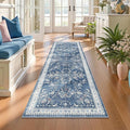 Yamaziot Washable Runner Rug 2x6 – Non Slip Boho Floral Hallway Runner Rug with Rubber Backing, Low Pile Faux Wool Distressed Carpet for Kitchen, Laundry, Bedroom, Entrance, Blue