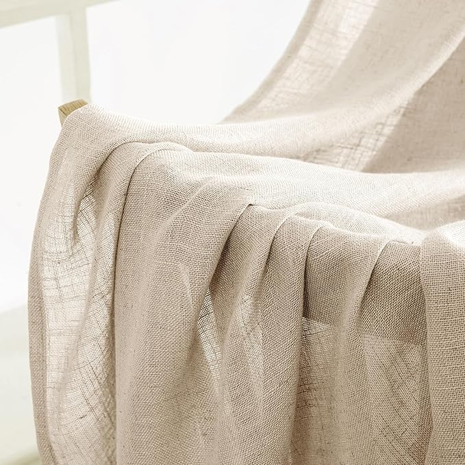 MIULEE Light Taupe Linen Curtains 45 Inch Length 2 Panels for Bedroom Living Room, Soft Linen Textured Window Drapes Semi Sheer Light Filtering Back Tab Rod Pocket Farmhouse Modern Burlap Look Decor
