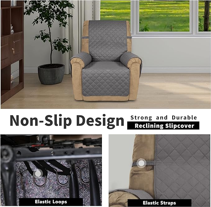 Easy-Going Recliner Chair Slipcover Reversible Sofa Cover Water Resistant Couch Cover Furniture Protector with Elastic Straps for Pets Dog (Recliner 22 inch, Gray/Light Gray)