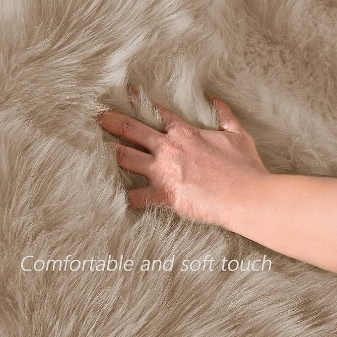 Latepis Living Room Carpet Brown Beige Large Area 6x8 Rug Washable Faux Fur Rug Fluffy Sheepskin Rugs for Bedroom Playroom Throw Rugs Home Decor Rectangle