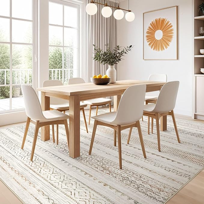 Nakagishi Area Rugs 9x12 Living Room Rug: Washable Boho Large Neutral Modern Soft Stain Resistant Indoor Floor Non-Slip Moroccan Carpet for Bedroom Nursery Kids Playroom Office Dining Room- Colorful