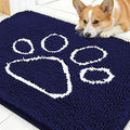 OLANLY Dog Door Mat for Muddy Paws 30x20, Paw Print Design, Absorbs Moisture and Dirt, Absorbent Non-Slip Washable Doormat, Quick Dry Chenille Mud Mat for Dogs, Entry Indoor Entryway Carpet, Navy Blue