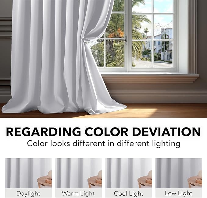 Deconovo Blackout Curtains, Thermal Insulated, W70 x L63 2 Panels, Back Tab, Machine Washable, Room-Darkening Drapes for Bedroom/Living Room Star White
