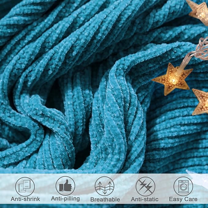 lifein Chenille Throw Blanket 50x60 - Soft Boho Knitted Blanket for Couch Cozy Farmhouse Decor Bed Throw, Lightweight All Season Teal Blanket, Decorative for Living Room Bedroom Spring Decor