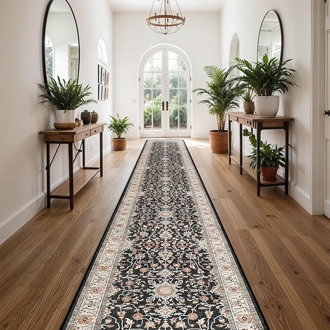 TOPRUUG Washable Runner Rug 3x16 - Hallway Runner Rug Kitchen Rugs and Mats Non Skid Washable Waterproof Carpet Runner for Living Room Bedroom Bathroom (Black, 3X16)