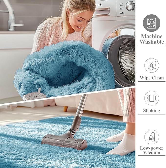 OLANLY 2x8 Machine Washable Runner Rugs for Hallway, Soft Fluffy Shaggy Bedside Rugs for Bedroom, Living Room, Indoor Floor Carpet for Kids Girls and Boys, Home Decor Aesthetic, Slate Blue