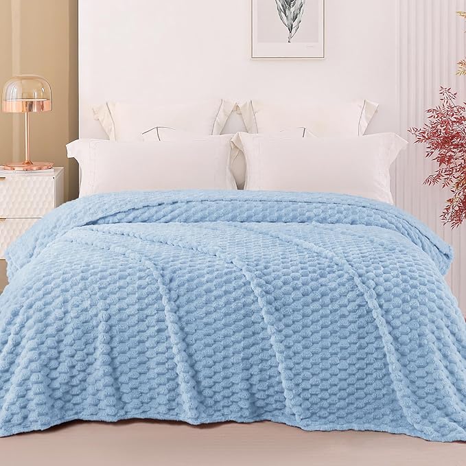 Exclusivo Mezcla Fleece Twin Blanket for Bed, Extra Large Fuzzy Stone Blue Bed Blankets, Soft Cozy Plush Sofa Throws for All Seasons, 60x80 Inches