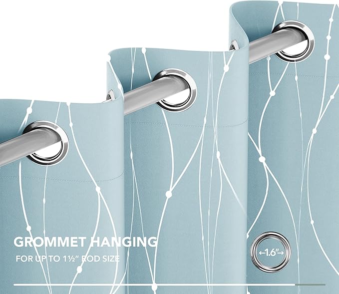 Deconovo Blackout Curtains, Thermal Insulated Soundproof Grommet Drapes, Wave Dot Foil Print, 52 x 95 Inch, Set of 2, Machine Washable Window Panel for Bedroom Living Room Nursery Kitchen, Light Blue