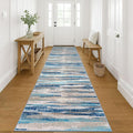 Lansny Modern Abstract Runner Rug 3x12, Blue Washable Long Kitchen Runner Non-Slip Soft Hallway Rug Runner Thin Print Faux Wool Carpet for Entryway Bedroom Laundry Room Indoor Home Decor