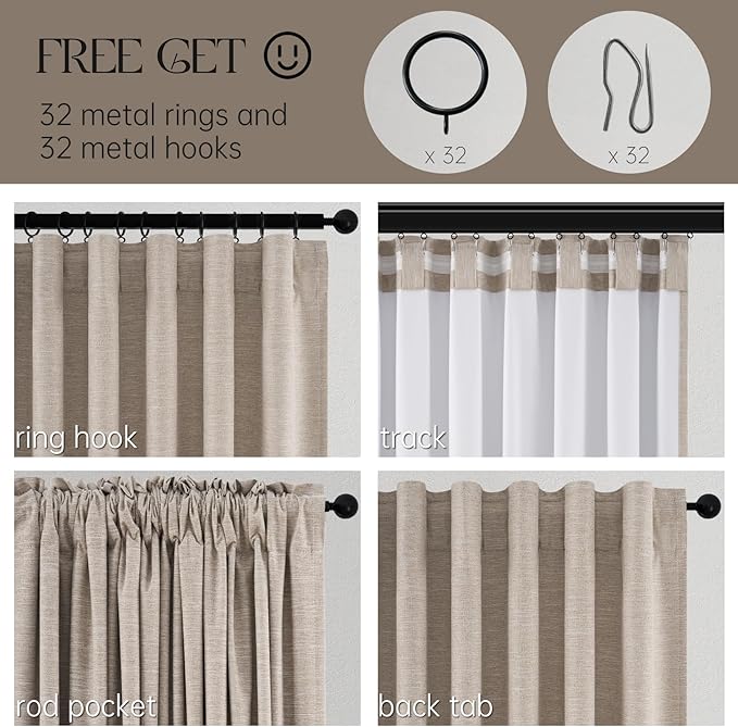 Topfinel Light Blocking Rustic 96 Inch Long Linen Curtains 2 Panel Set, Modern Farmhouse Curtains for Living Room, Room Darkening Tab Top Textured Noise Reduction Drape 8FT Hook&Ring Included