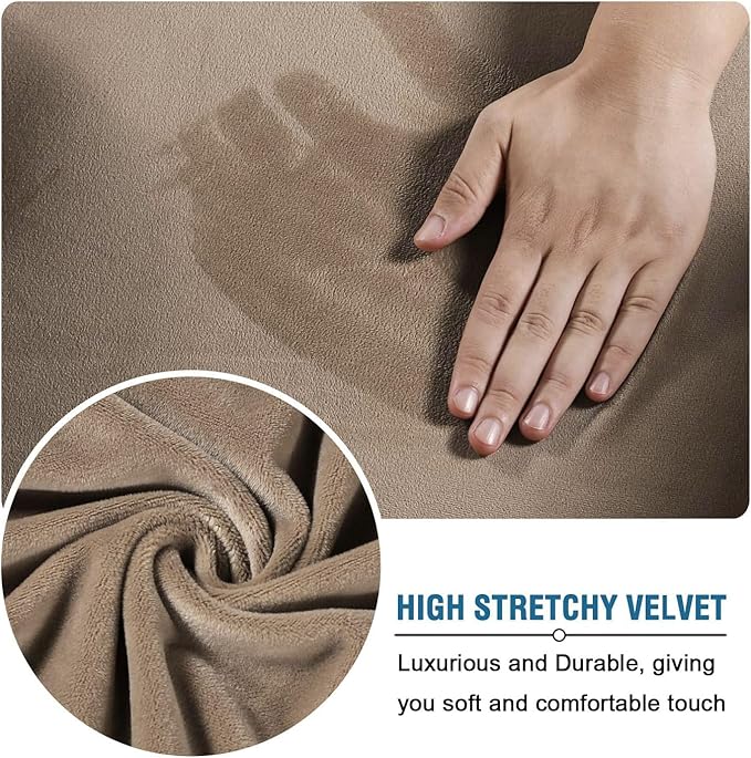 H.VERSAILTEX Velvet Plush 4 Piece High Stretch Sofa Slipcover Cover Furniture Protector Form Fit Thick Velvet Extra Large Sofa Cover for 3 Cushion Couch Width Up to 105 Inch (XL Sofa, Camel)